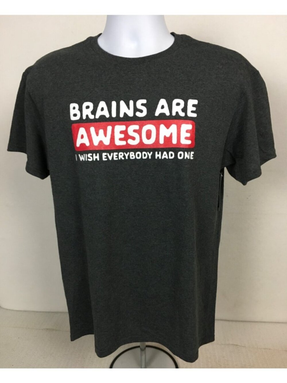 T shirt Unisex Size M 38 Dark Gray BRAINS ARE AWESOME I WISH EVERYBODY HAD ONE